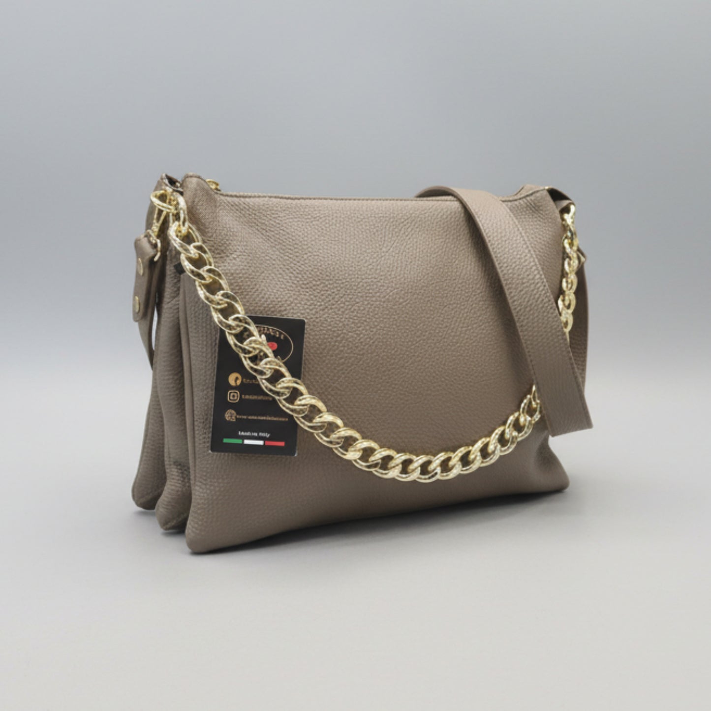 gemini grande borsa a tracolla in pelle taupe scuro da donna artigianale made in italy cuoieria italiana