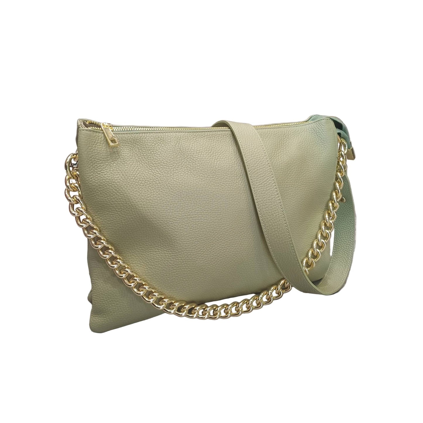 gemini grande borsa a tracolla in pelle verde pera da donna artigianale made in italy cuoieria italiana