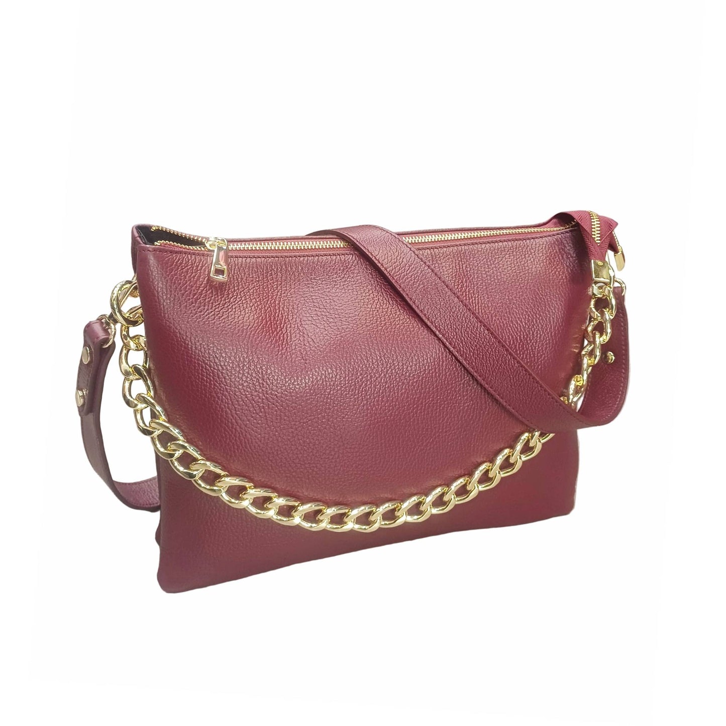 gemini grande borsa a tracolla in pelle vinaccia da donna artigianale made in italy cuoieria italiana