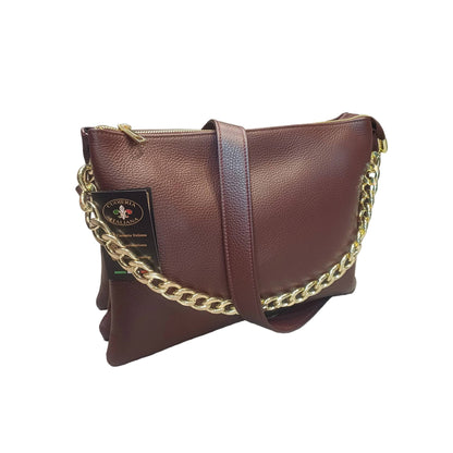 gemini grande borsa a tracolla in pelle vinaccia scuro da donna fatta a mano in cuoio made in italy cuoieria italiana