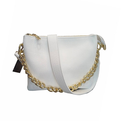 gemini piccola borsa a tracolla in pelle bianca da donna artigianale made in italy cuoieria italiana