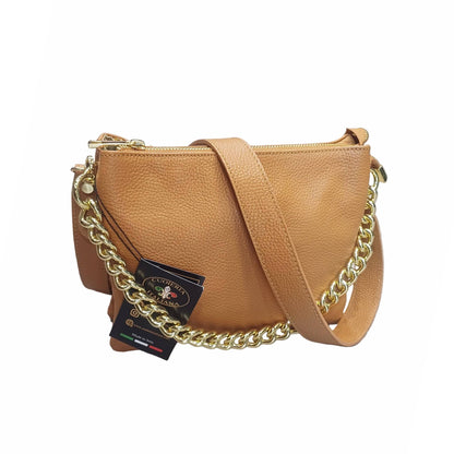 gemini piccola borsa a tracolla in pelle cammello da donna fatta a mano made in italy cuoieria italiana