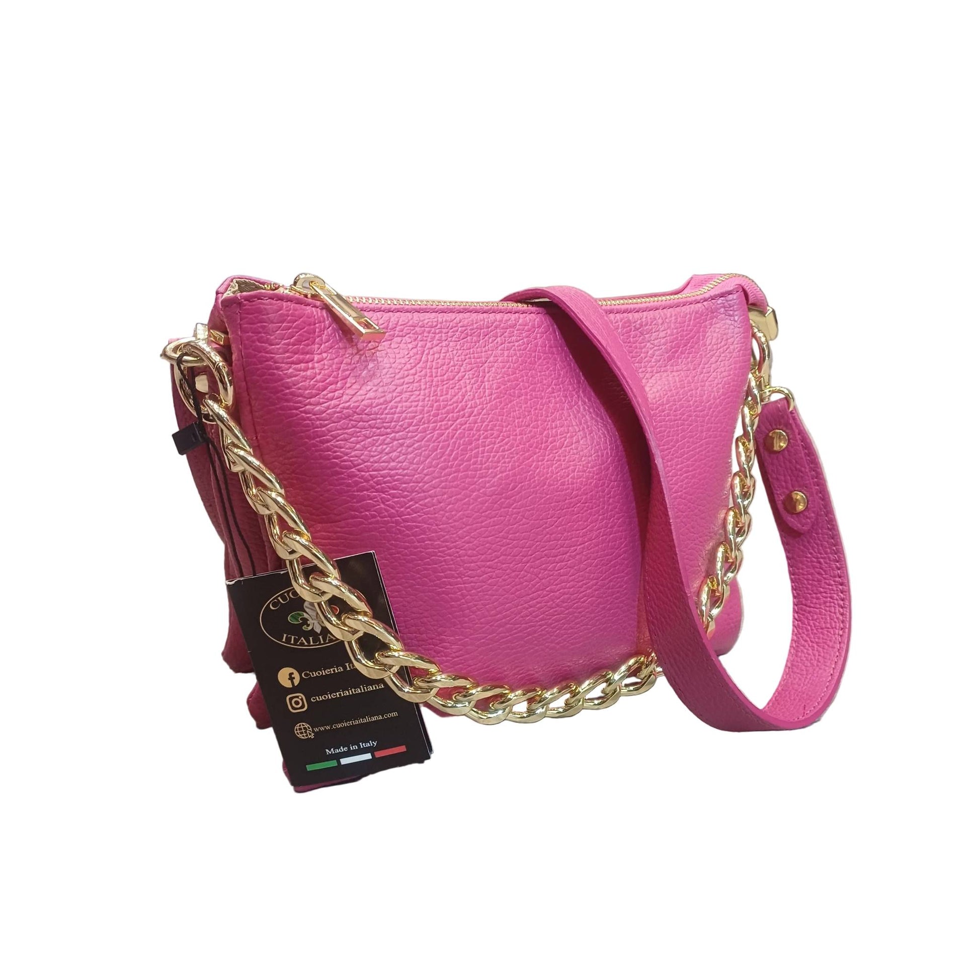 gemini piccola borsa a tracolla in pelle fucsia da donna artigianale made in italy cuoieria italiana