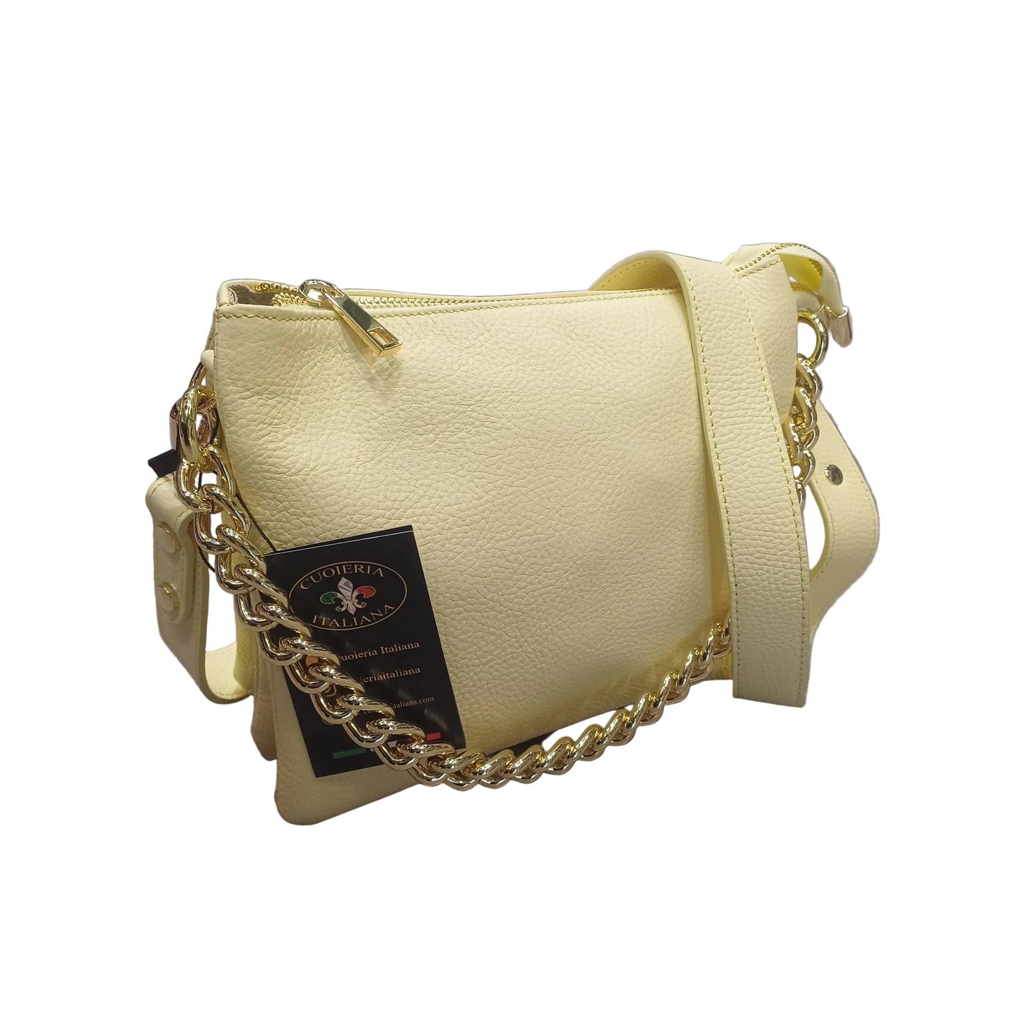 gemini piccola borsa a tracolla in pelle gialla chiara da donna artigianale made in italy cuoieria italiana
