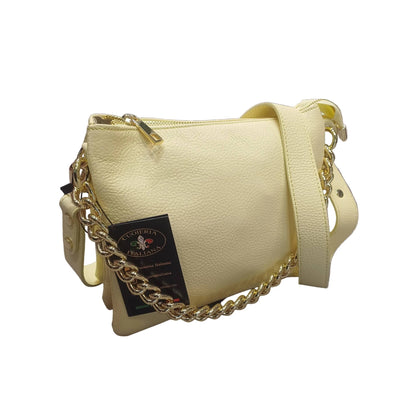 gemini piccola borsa a tracolla in pelle gialla chiara da donna artigianale made in italy cuoieria italiana