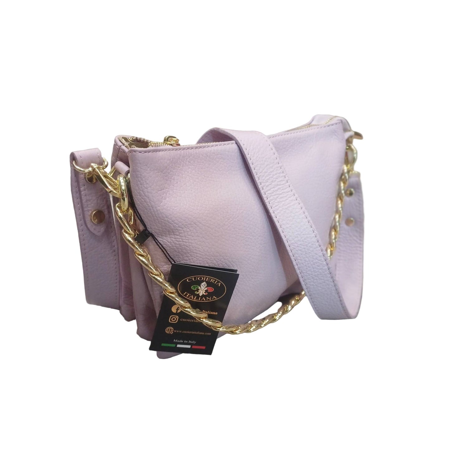 gemini piccola borsa a tracolla in pelle lilla da donna artigianale made in italy cuoieria italiana