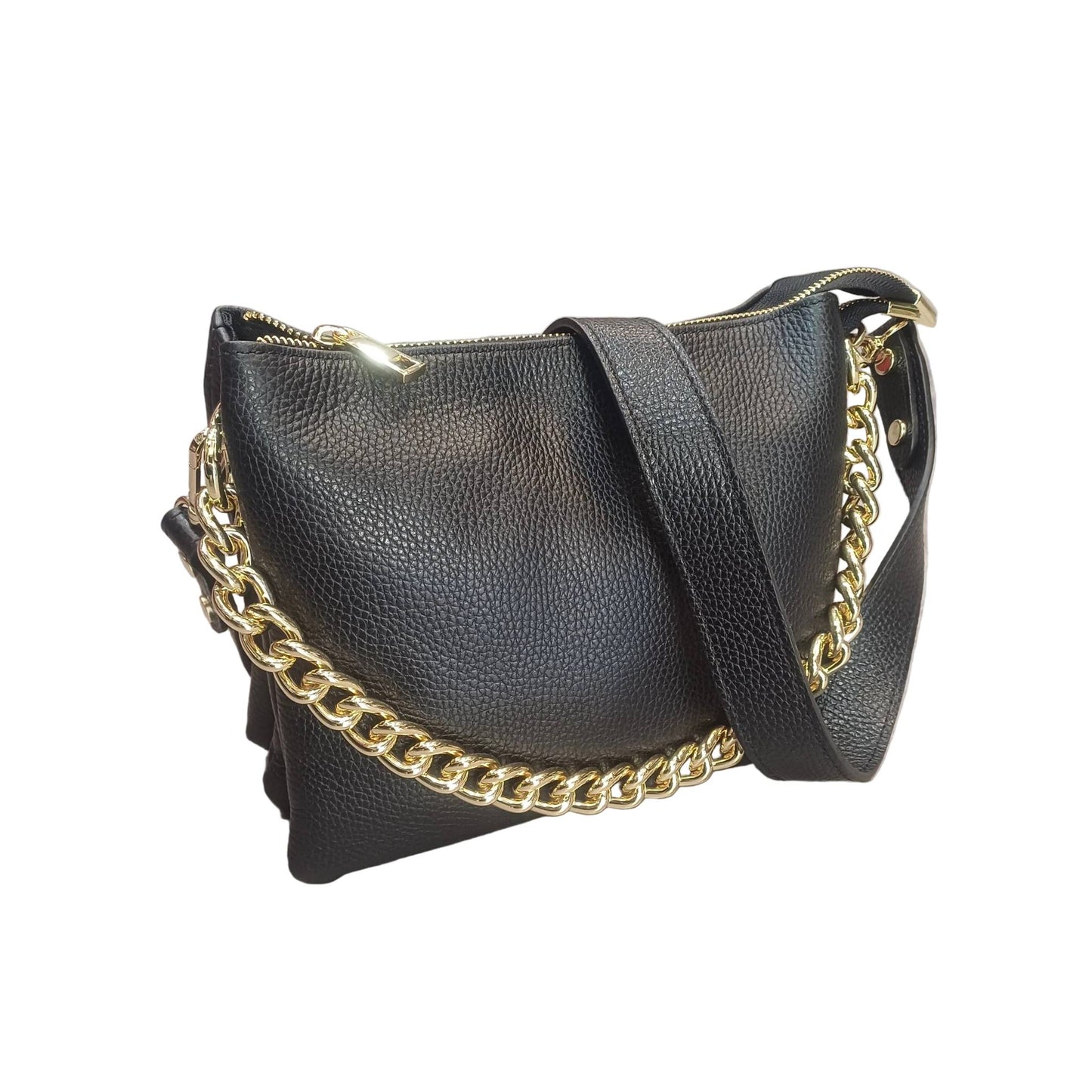 gemini piccola borsa a tracolla in pelle nera da donna artigianale made in italy cuoieria italiana