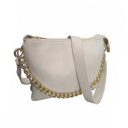 gemini piccola borsa a tracolla in pelle panna da donna artigianale made in italy cuoieria italiana