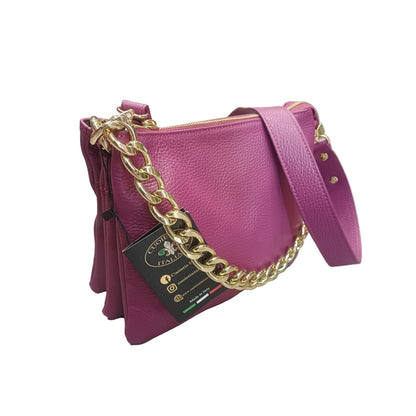 gemini piccola borsa a tracolla in pelle vinaccia da donna artigianale made in italy cuoieria italiana