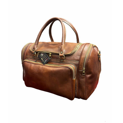 gimnasio bagaglio a mano sportivo in cuoio borsa da viaggio borsone fatto a mano in pelle marrone classico made in italy cuoieria italiana®