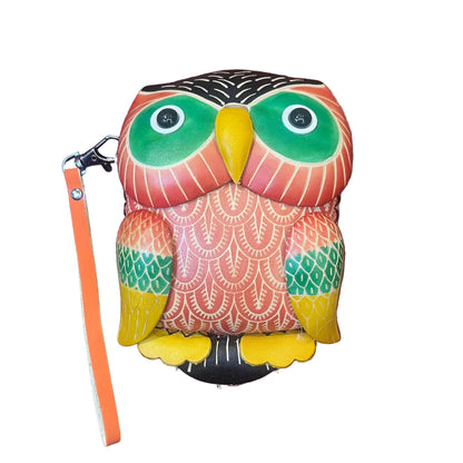 gufo porta chiavi in pelle arancione artigianale accessorio in cuoio made in italy cuoieria italiana