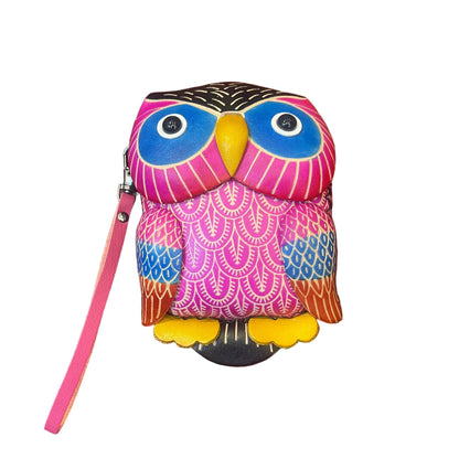 gufo porta chiavi in pelle fucsia artigianale accessorio in cuoio made in italy cuoieria italiana