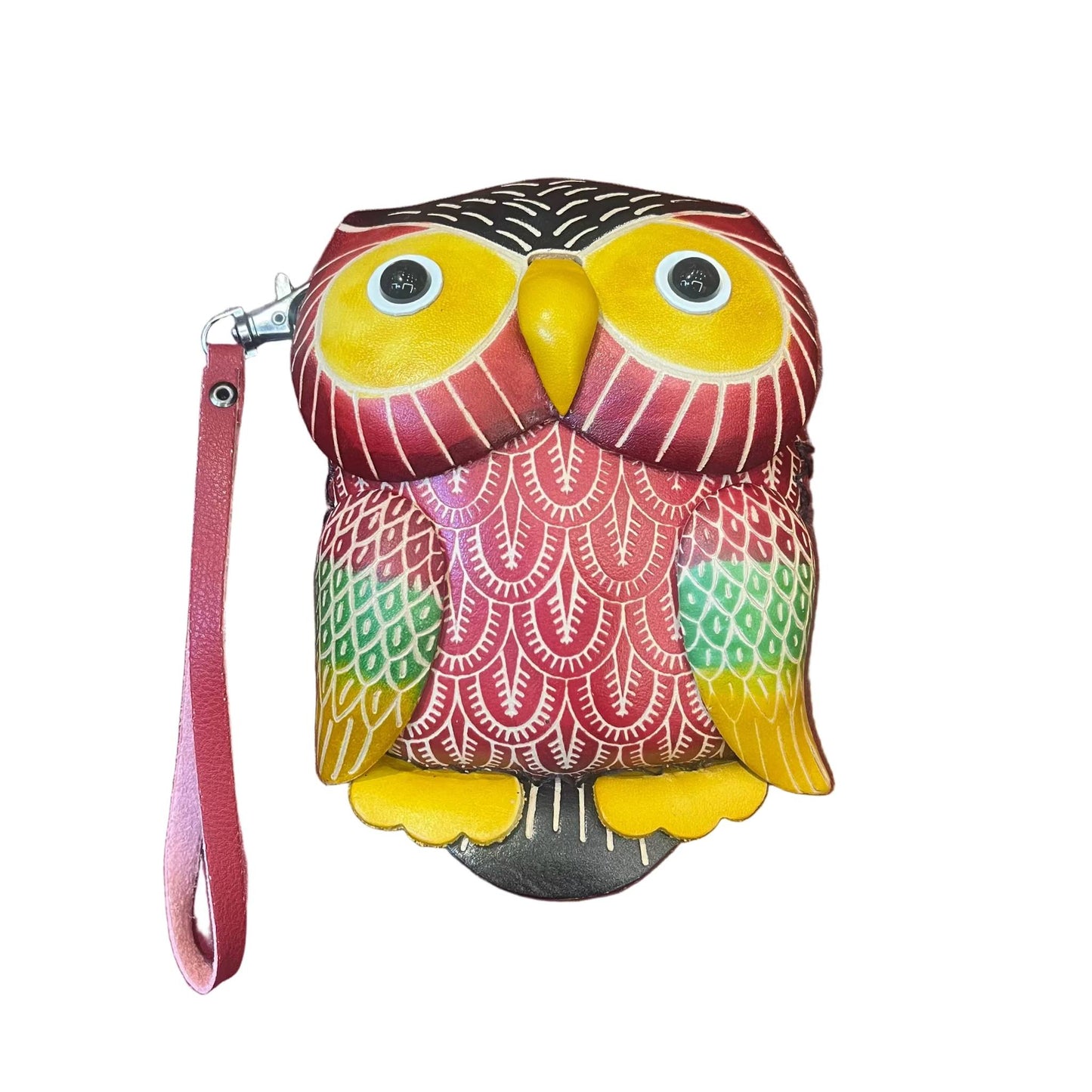 gufo porta chiavi in pelle rosso artigianale accessorio in cuoio made in italy cuoieria italiana