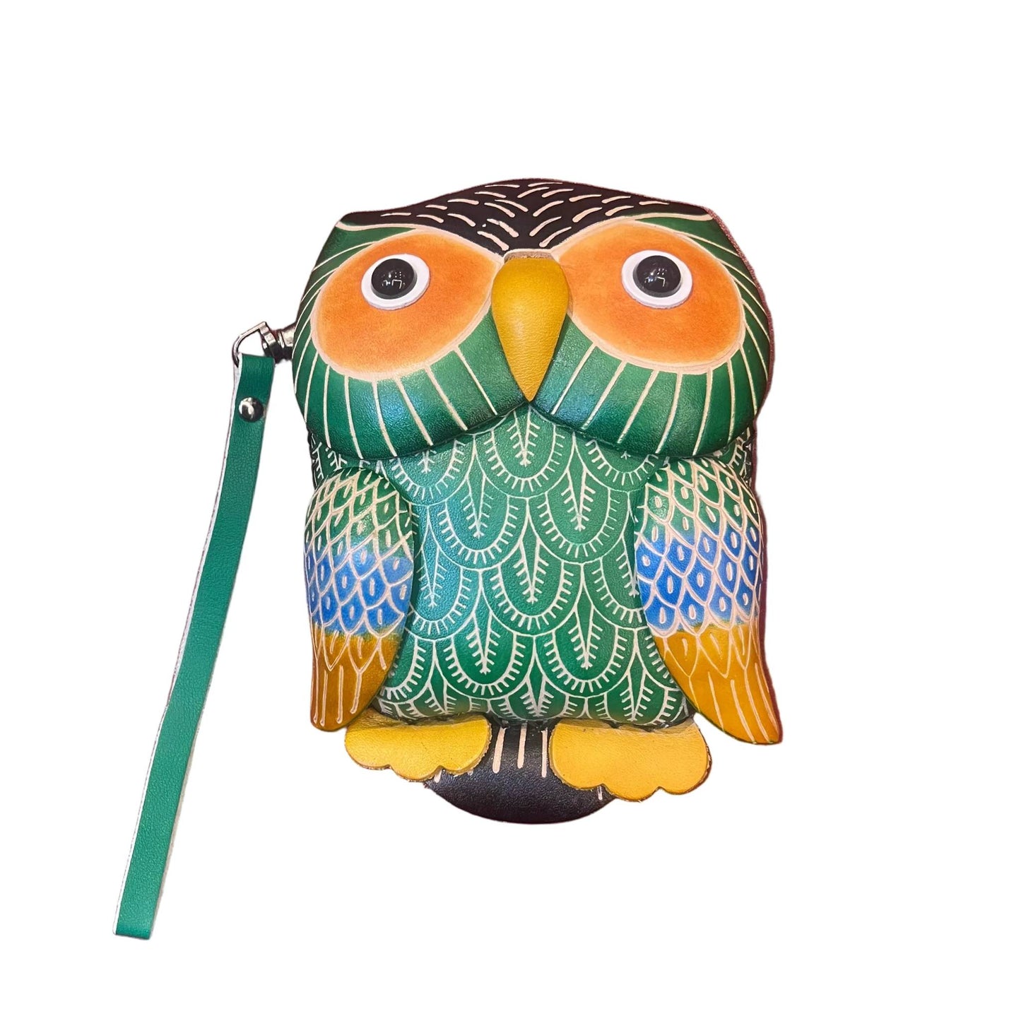 gufo porta chiavi in pelle verde artigianale accessorio in cuoio made in italy cuoieria italiana