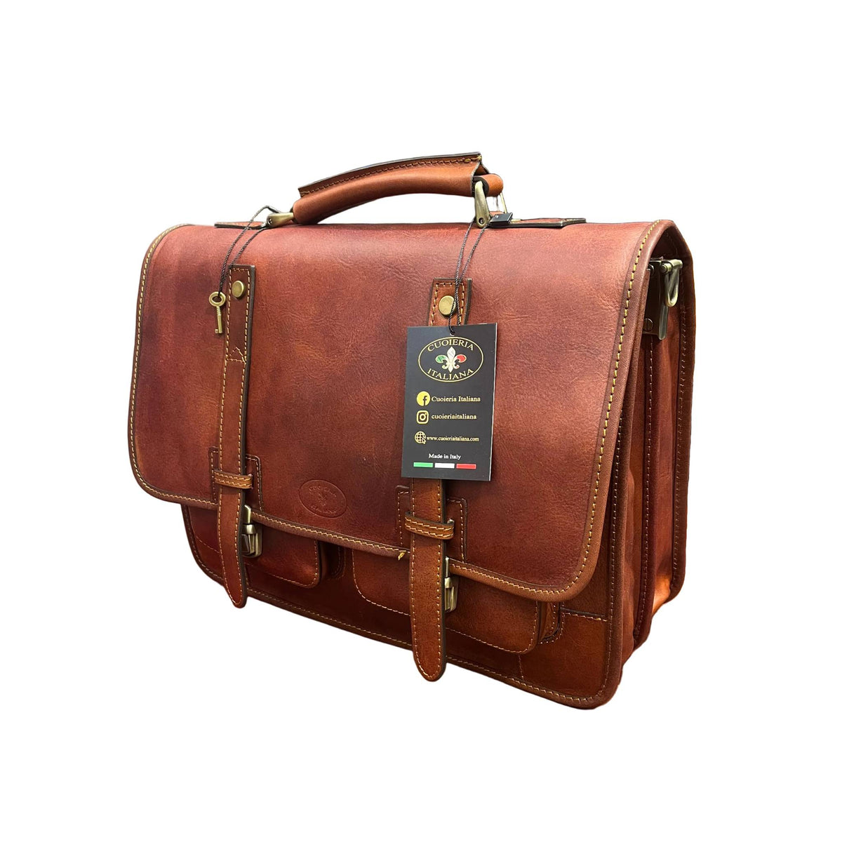 hydra cartella 2 in 1 in cuoio marrone mogano borsa zaino da lavoro a tracolla fatta a mano in pelle made in italy cuoieria italiana®