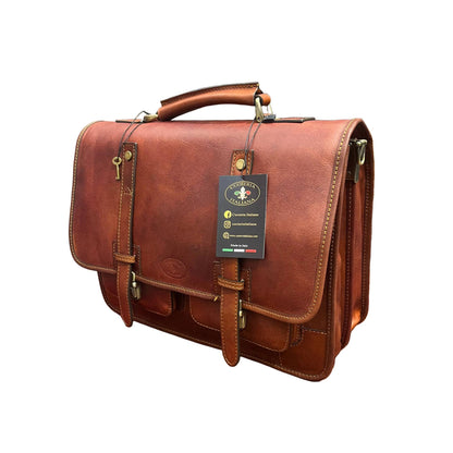 hydra cartella 2 in 1 in cuoio marrone mogano borsa zaino da lavoro a tracolla fatta a mano in pelle made in italy cuoieria italiana®