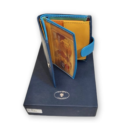 interni portafoglio piccolo in pelle blu artigianale made in italy cuoieria italiana