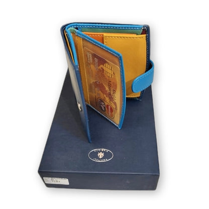 interni portafoglio piccolo in pelle blu artigianale made in italy cuoieria italiana