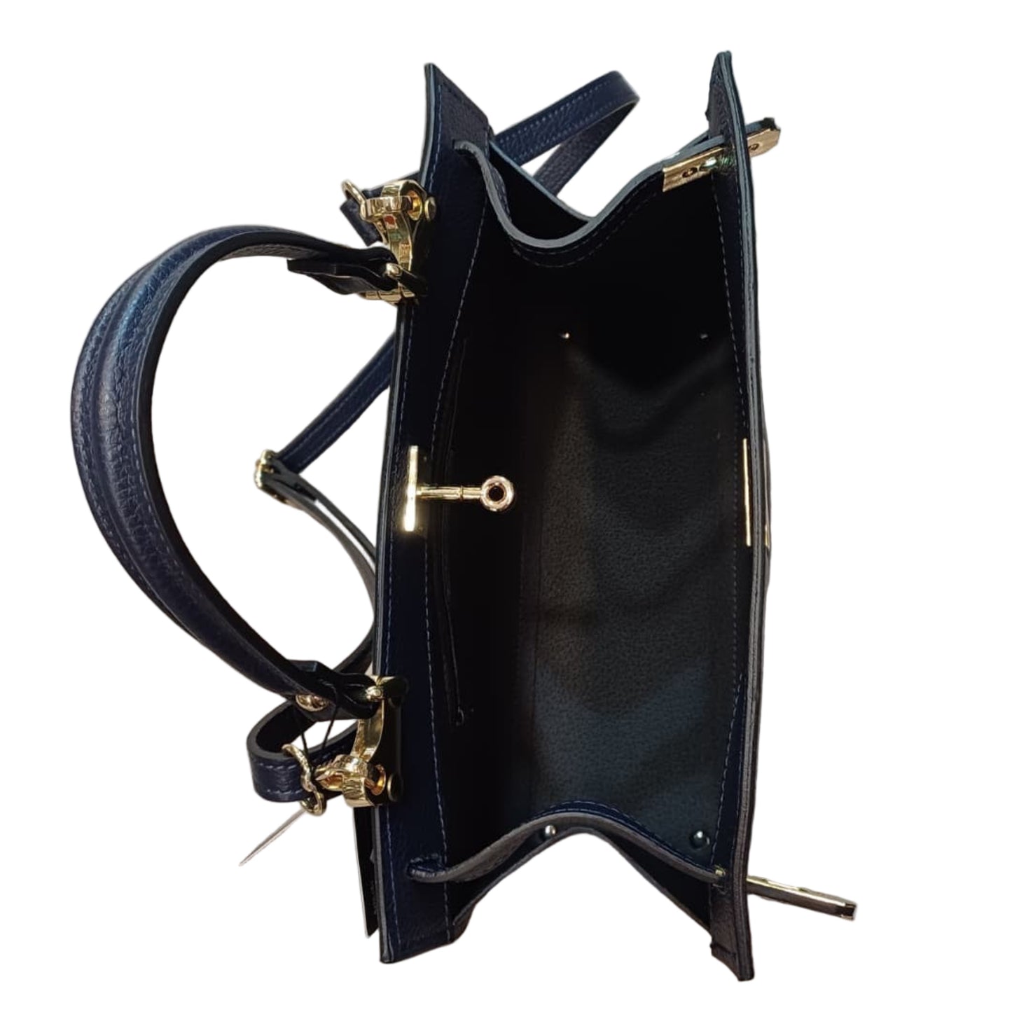 interno Gala Borsa rigida in pelle blu navy da donna Elegante Made in Italy Cuoieria Italiana
