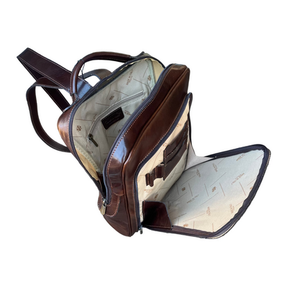 interno Zaino medio compatto in pelle marrone Borsa in cuoio Made in Italy  Cuoieria Italiana