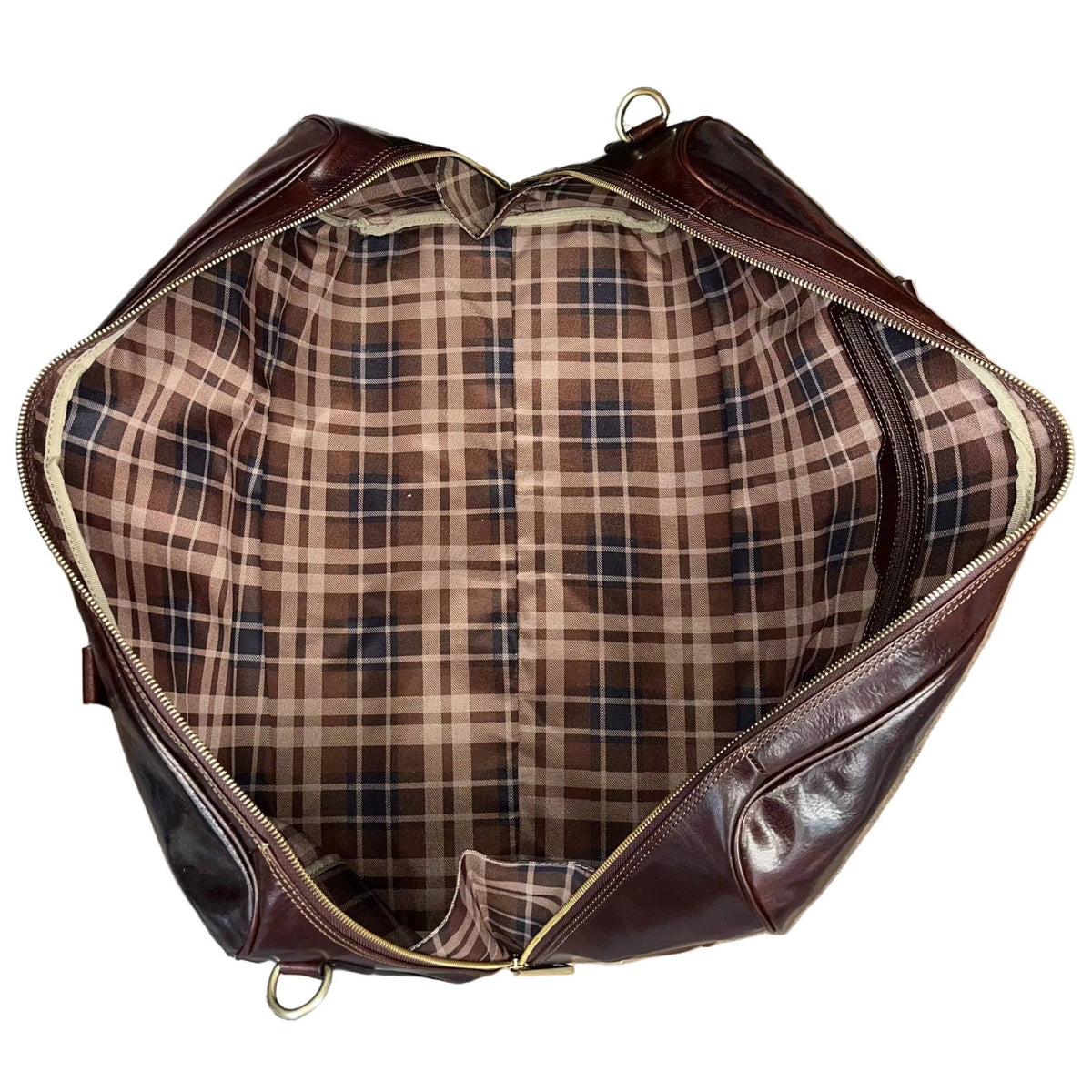 interno capienza scomparti e tasche borsone in pelle marrone testa di moro bagaglio a mano in cuoio fatto a mano made in italy cuoieria italiana ®