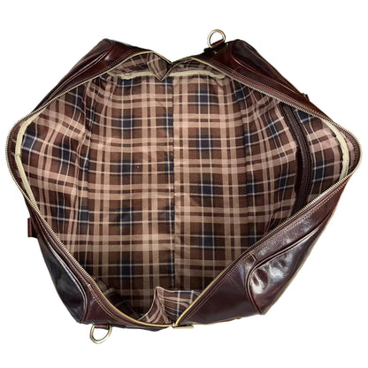 interno capienza scomparti e tasche borsone in pelle marrone testa di moro bagaglio a mano in cuoio fatto a mano made in italy cuoieria italiana ®