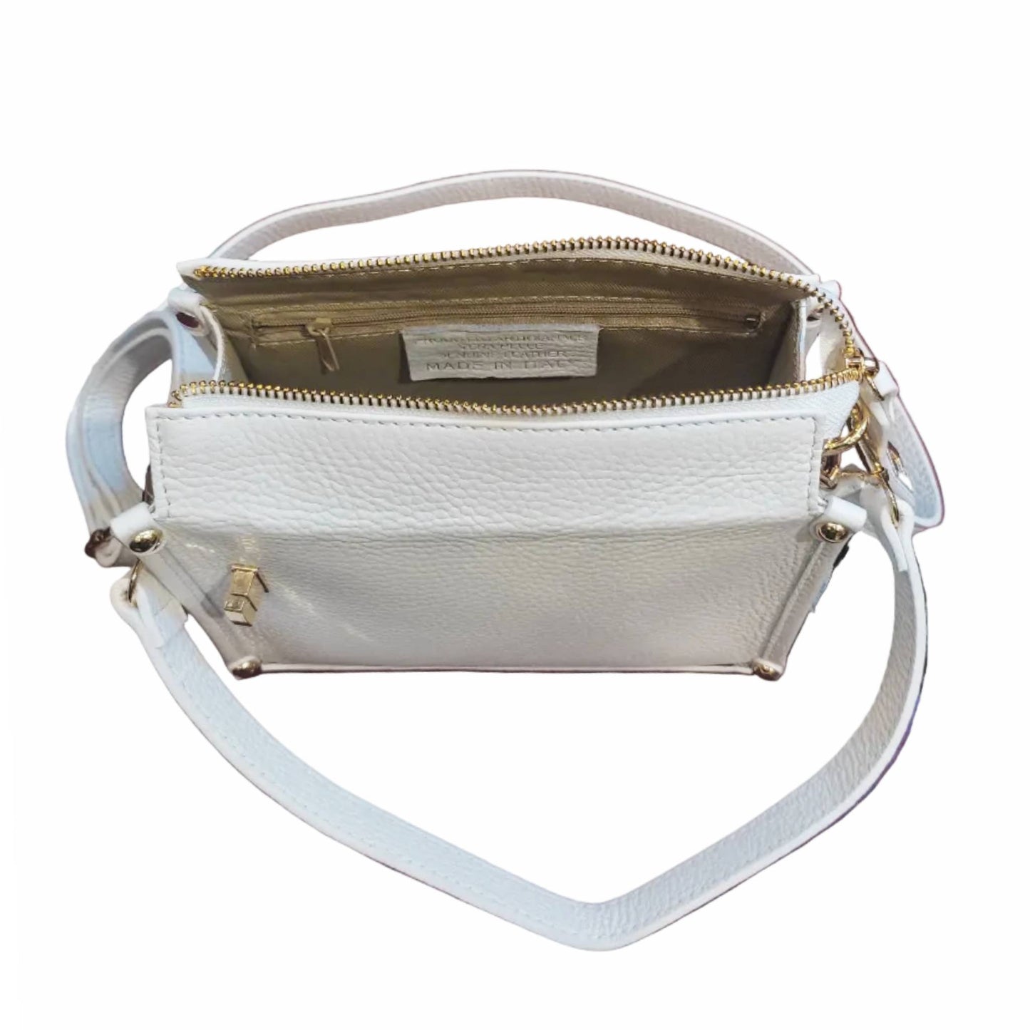 interno e tasca uranus borsa a tracolla in pelle bianca da donna artigianale made in italy cuoieria italiana