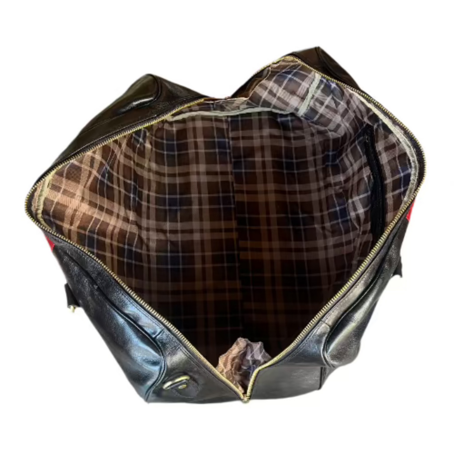 interno e tasche borsone da viaggio in pelle nera con tricolore bagaglio a mano artigianale made in italy cuoieria italiana