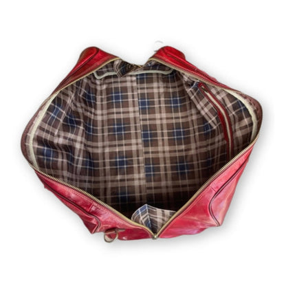 interno e tasche borsone da viaggio in pelle rossa borsa da bagaglio a mano artigianale made in italy cuoieria italiana