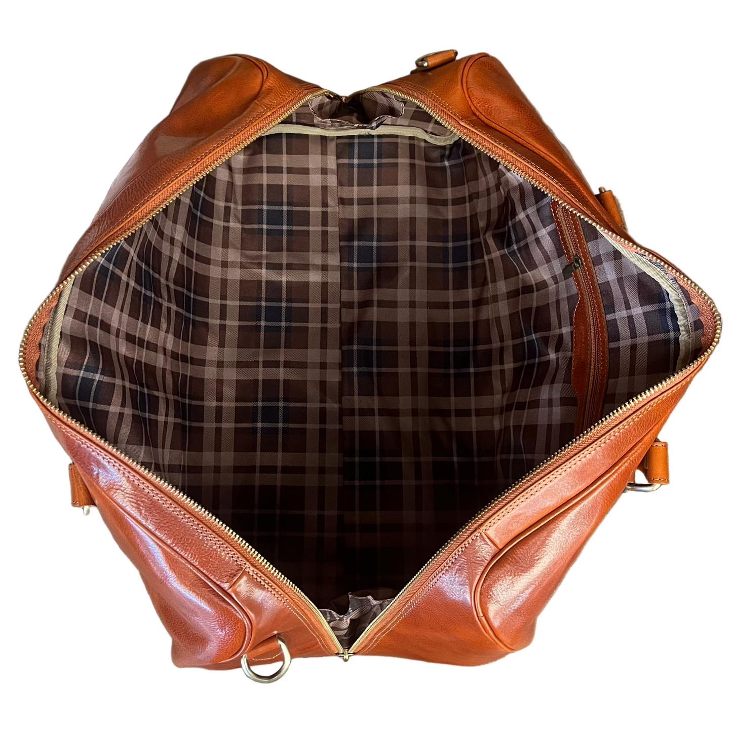 interno e tasche borsone in pelle tinta cuoio naturale bagaglio a mano artigianale made in italy cuoieria italiana
