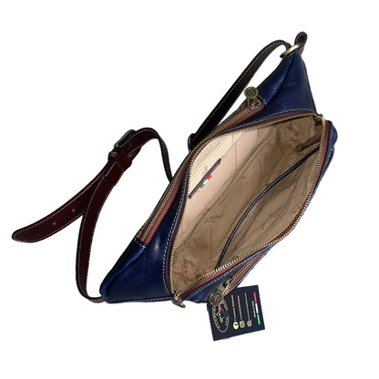 interno jupiter marsupio in pelle blue navy e marrone accessorio artigianale unisex in cuoio made in italy cuoieria italiana
