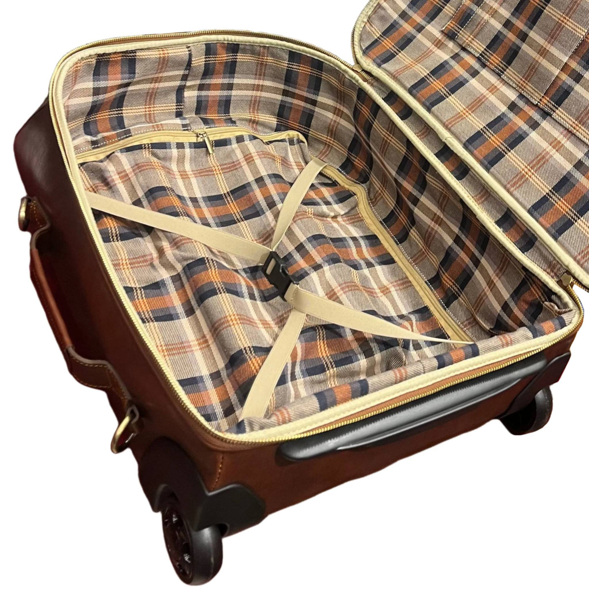 interno molletta elastica per i vestiti corvus valigia in cuoio da bagaglio a mano trolley fatto a mano in pelle marrone classico made in italy cuoieria italiana®