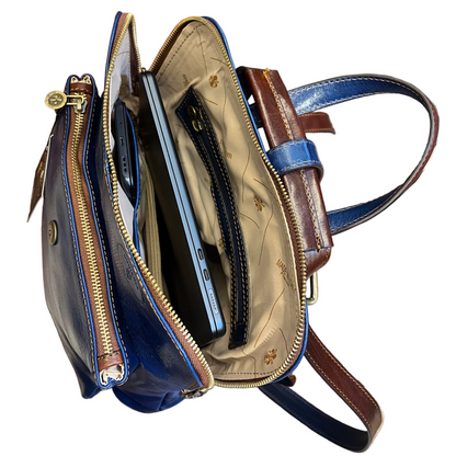 interno pc Spartacus Zaino a tracolla in pelle blu porta PC Made in Italy Cuoieria Italiana