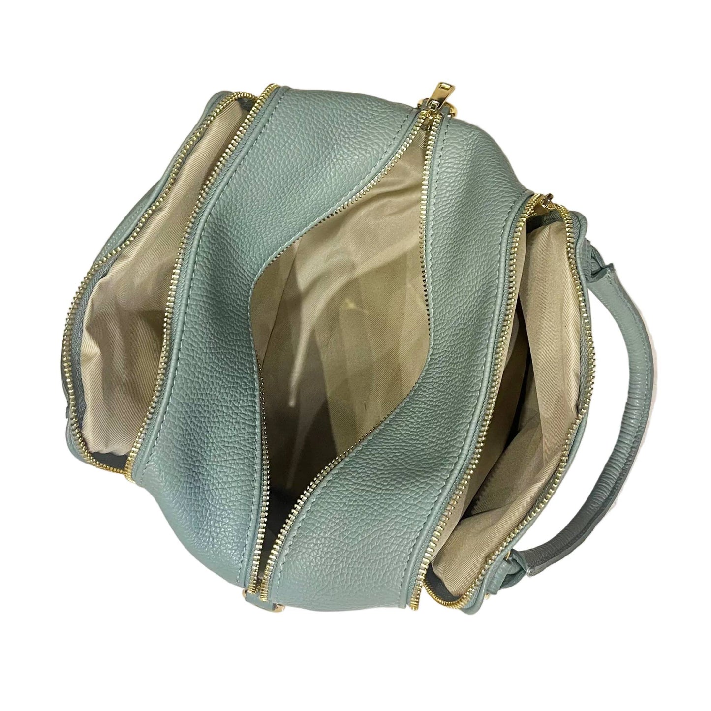 interno pegaso borsa bauletto a tracolla in pelle verde acqua da donna artigianale made in italy cuoieria italiana