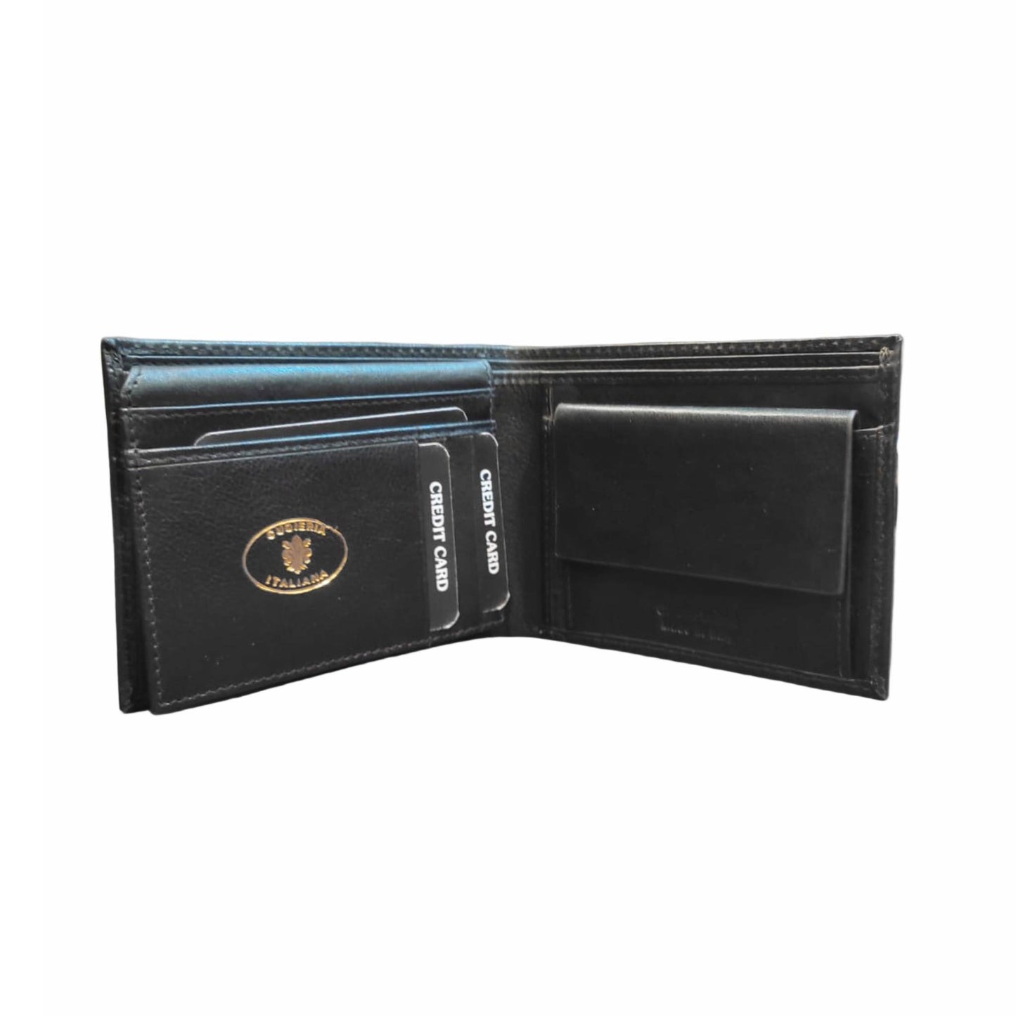 interno portafoglio da uomo classico in pelle nero artigianale made in italy cuoieria italiana