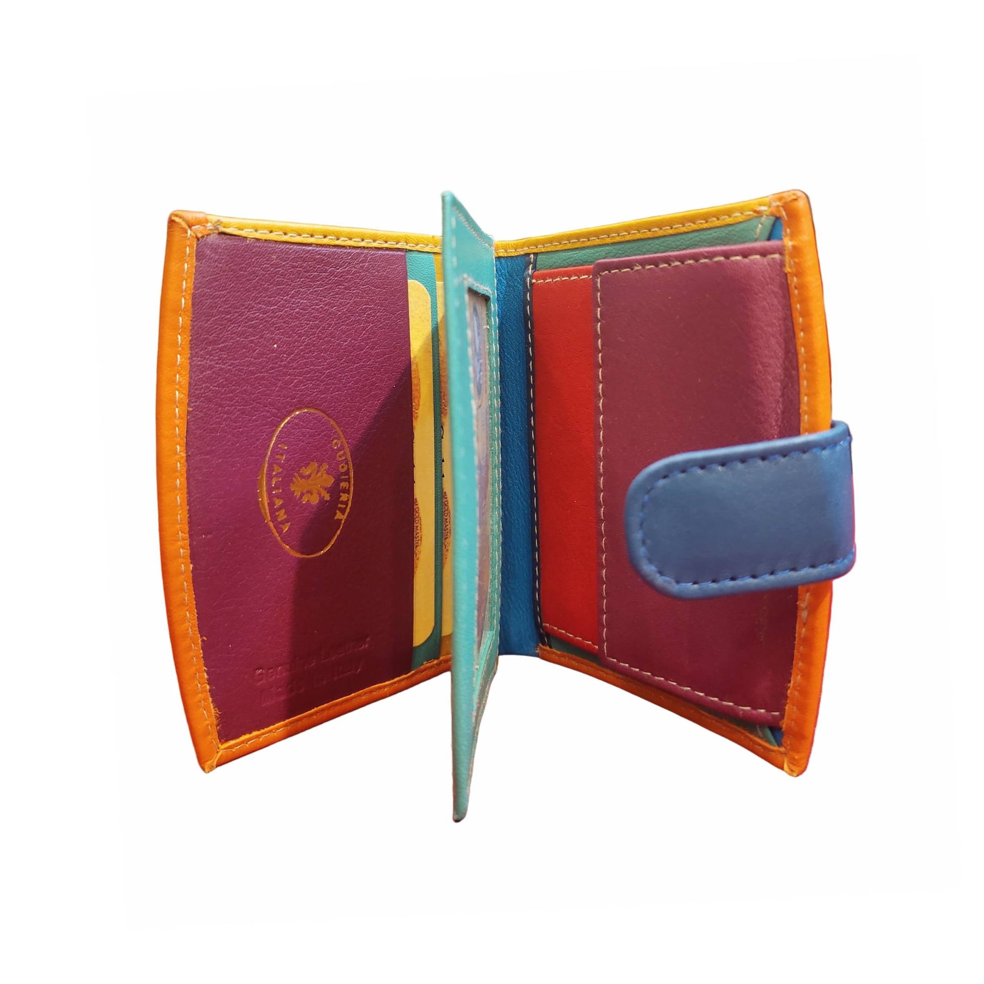 interno portafoglio piccolo in pelle arancione artigianale made in italy cuoieria italiana