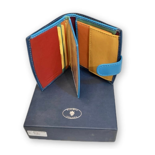 interno portafoglio piccolo in pelle blu artigianale made in italy cuoieria italiana