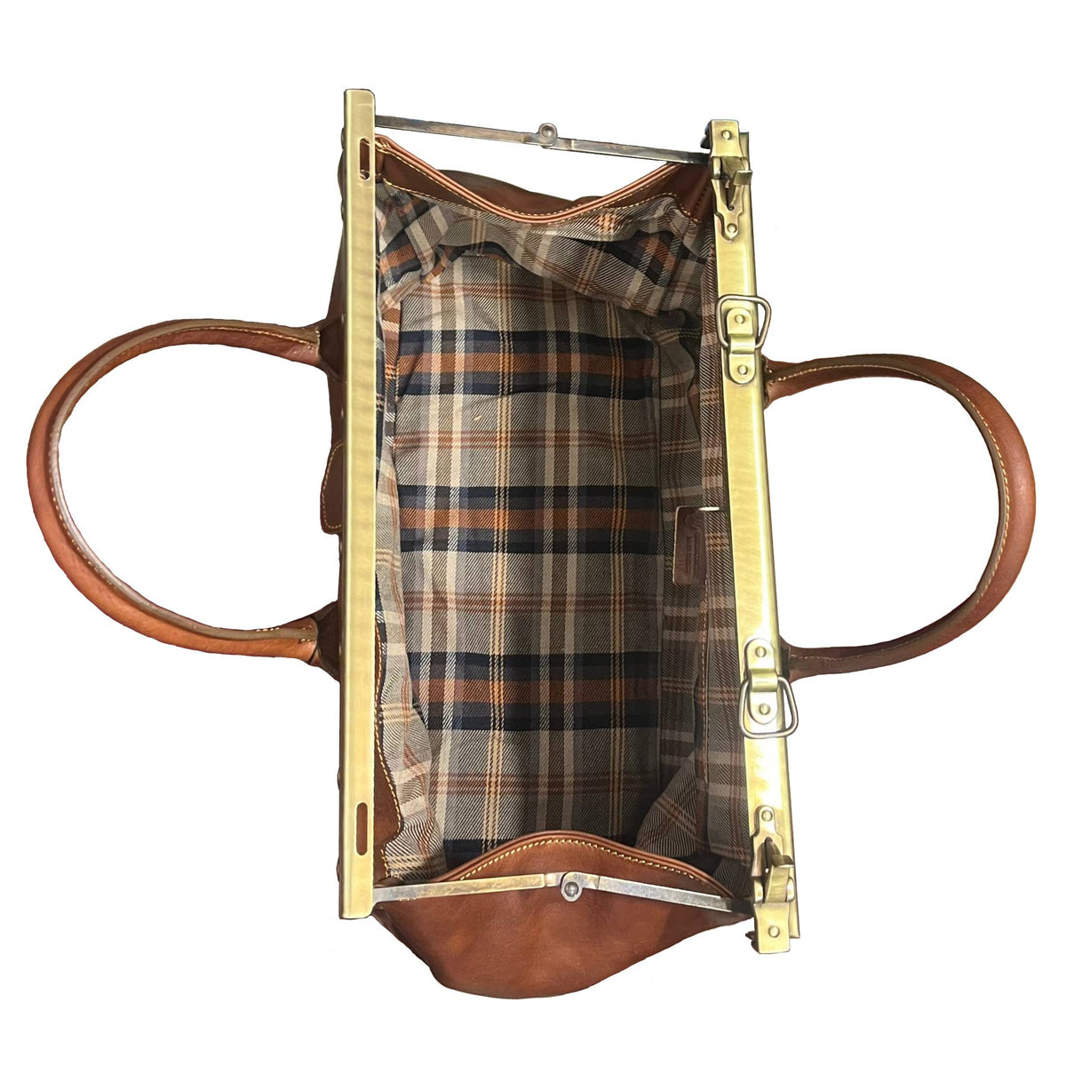 interno scomparti e tasche atlante bagaglio classico in cuoio borsa da lavoro e viaggio con rinforzo in metallo fatta a mano in pelle marrone made in italy cuoieria italiana®