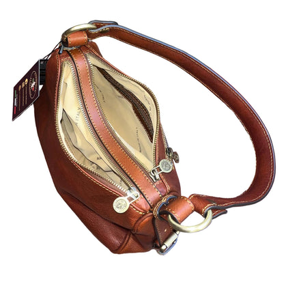 interno scomparti e tasche cassiopea borsa a tracolla in pelle marrone mogano da donna borsa fatta a mano in cuoio made in italy cuoieria italiana®