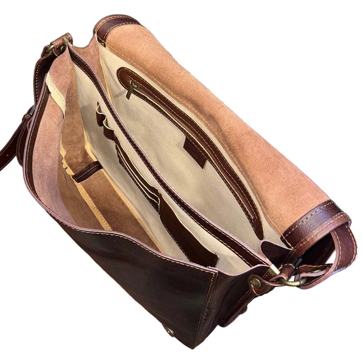 interno scomparti e tasche destiny grande postino cartella in pelle marrone borsa fatta a mano in cuoio made in italy cuoieria italiana®
