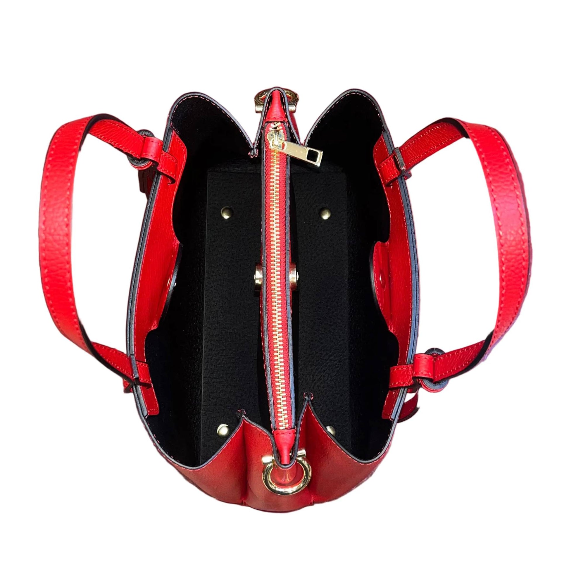 interno scomparti e tasche stellaris in vitello martellato rossa borsa a tracolla in pelle da donna artigianale made in Italy cuoieria italiana