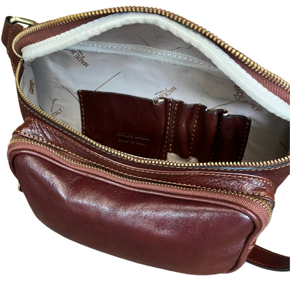 interno tasche Marsupio grande in pelle marrone unisex accessorio In cuoio artigianale Made in Italy  Cuoieria Italiana
