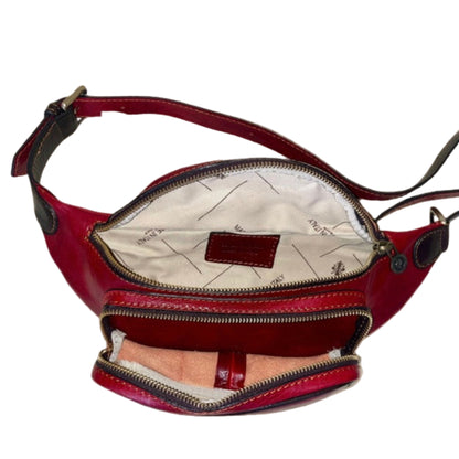 interno tasche Omega Marsupio in pelle rosso accessorio artigianale unisex Made in Italy Cuoieria Italiana