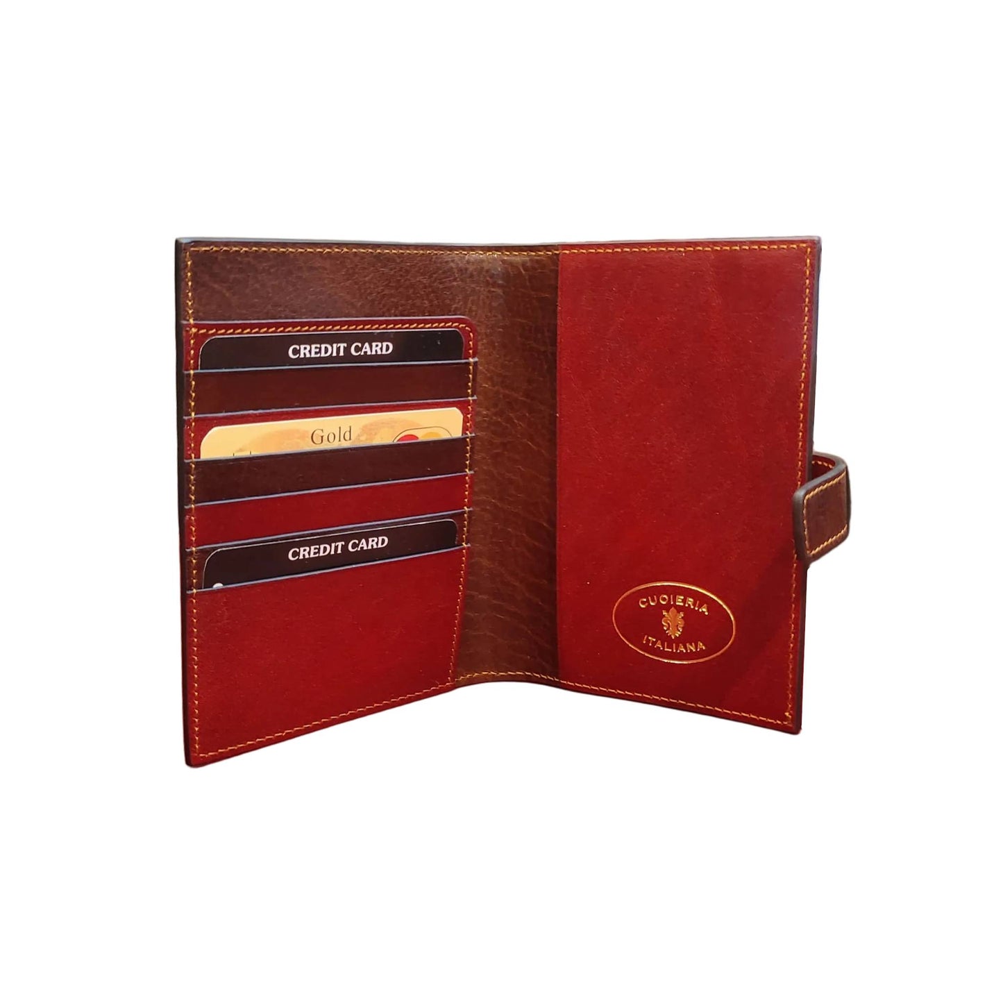 interno traveller porta passaporto premium in cuoio rosso e marrone artigianale accessorio in pelle made in italy cuoieria italiana