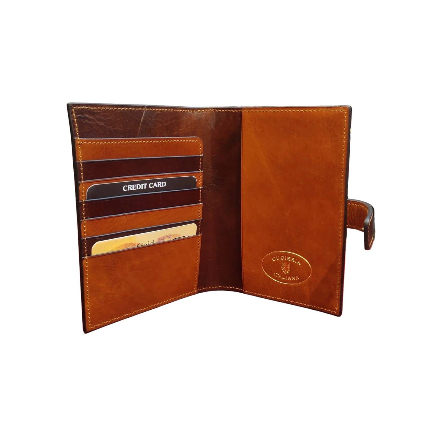 interno traveller porta passaporto premium in cuoio tinta cuoio naturale e marrone artigianale accessorio in pelle made in italy cuoieria italiana
