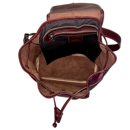 interno zaino classico medio in pelle borsa cacciatore in cuoio artigianale made in italy cuoieria italiana
