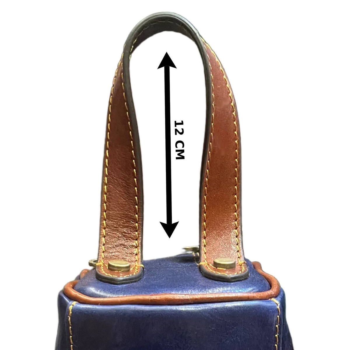 larghezza laccio manico folgore pochette in pelle blue navy e marrone unisex fatto a mano in cuoio made in italy cuoieria italiana®