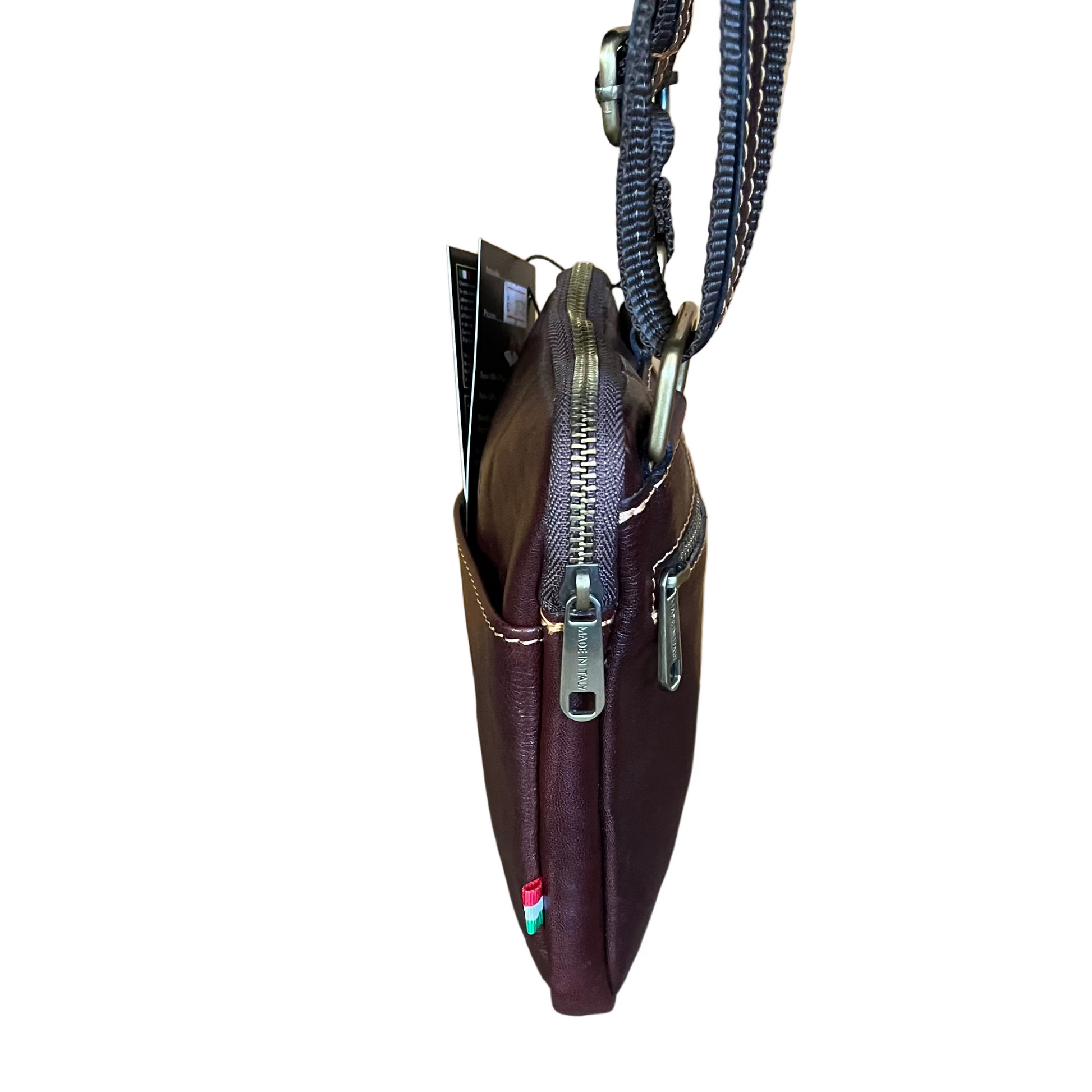 larghezza lato Borsello Mountain piccolo in pelle accessorio da uomo In cuoio artigianale Made in Italy Cuoieria Italiana