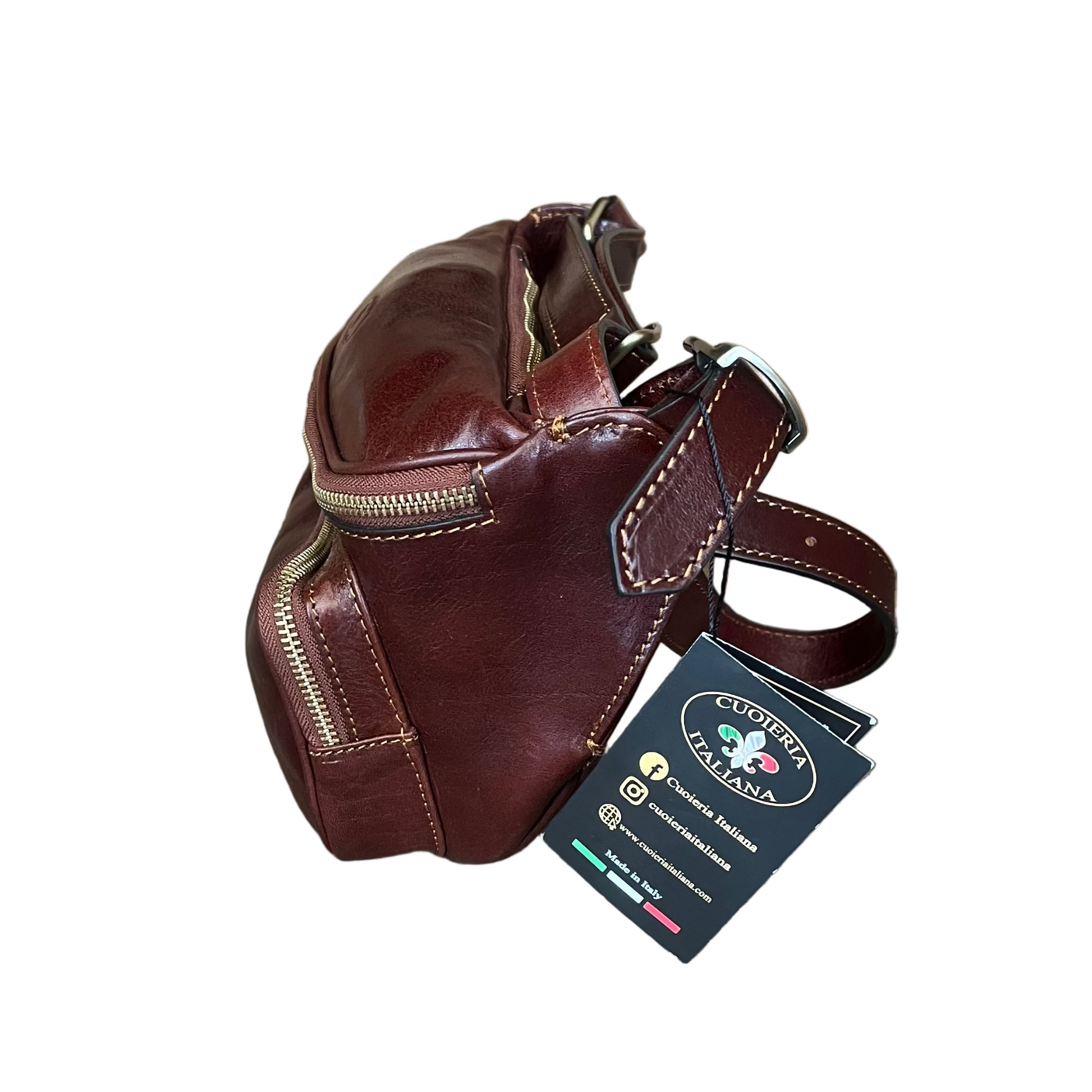 larghezza lato Marsupio grande in pelle marrone unisex accessorio In cuoio artigianale Made in Italy  Cuoieria Italiana