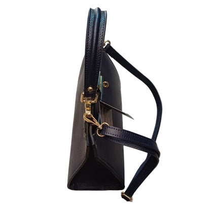 lato Gala Borsa rigida in pelle blu navy da donna Elegante Made in Italy Cuoieria Italiana